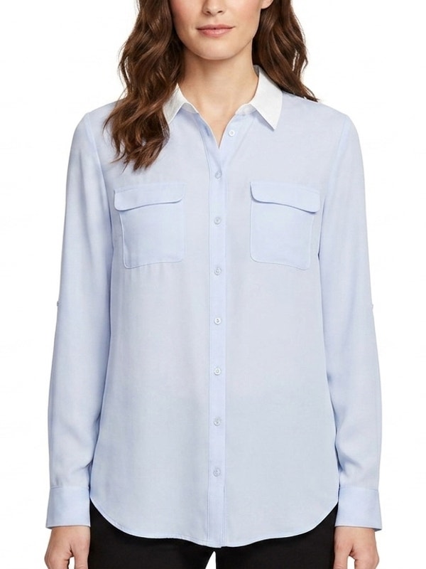 Loft Blue Button-Up Shirt Women Size M